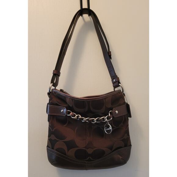 Coach Optic Brown Chain Signature Convertible Crossbody Shoulder Bag F19730 EUC - Picture 1 of 16